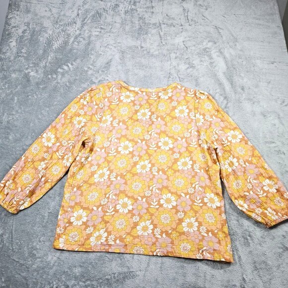 Marine Layer Top Womens Large Yellow Jamie Floral Retro Boho Band Collar Top - Picture 5 of 7